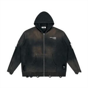Distressed Zipper Hoodie