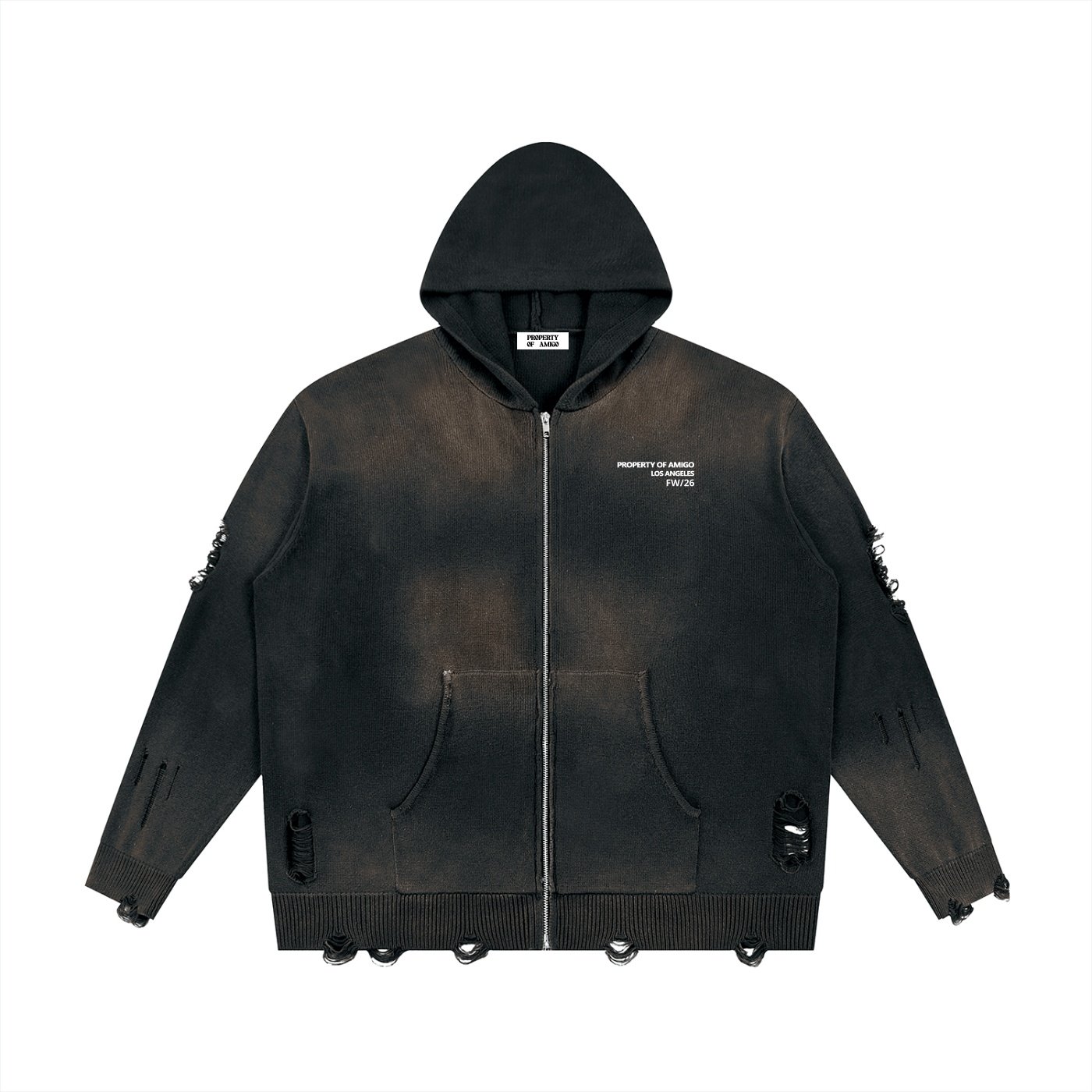 Distressed Zipper Hoodie