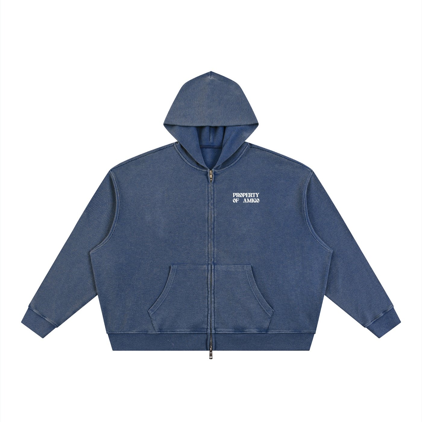 Waffle Texture Zipper Hoodie - Image 5