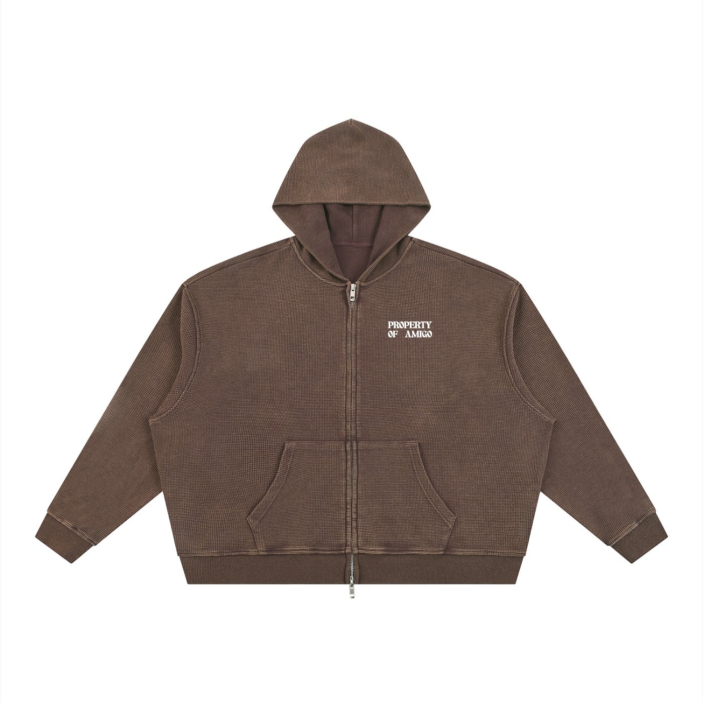 Waffle Texture Zipper Hoodie - Image 7