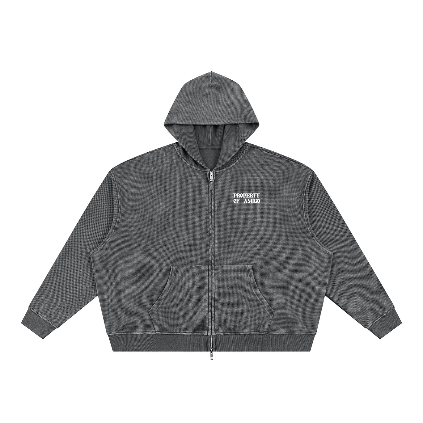 Waffle Texture Zipper Hoodie - Image 9