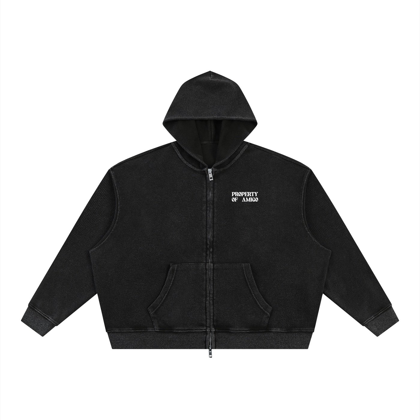 Waffle Texture Zipper Hoodie