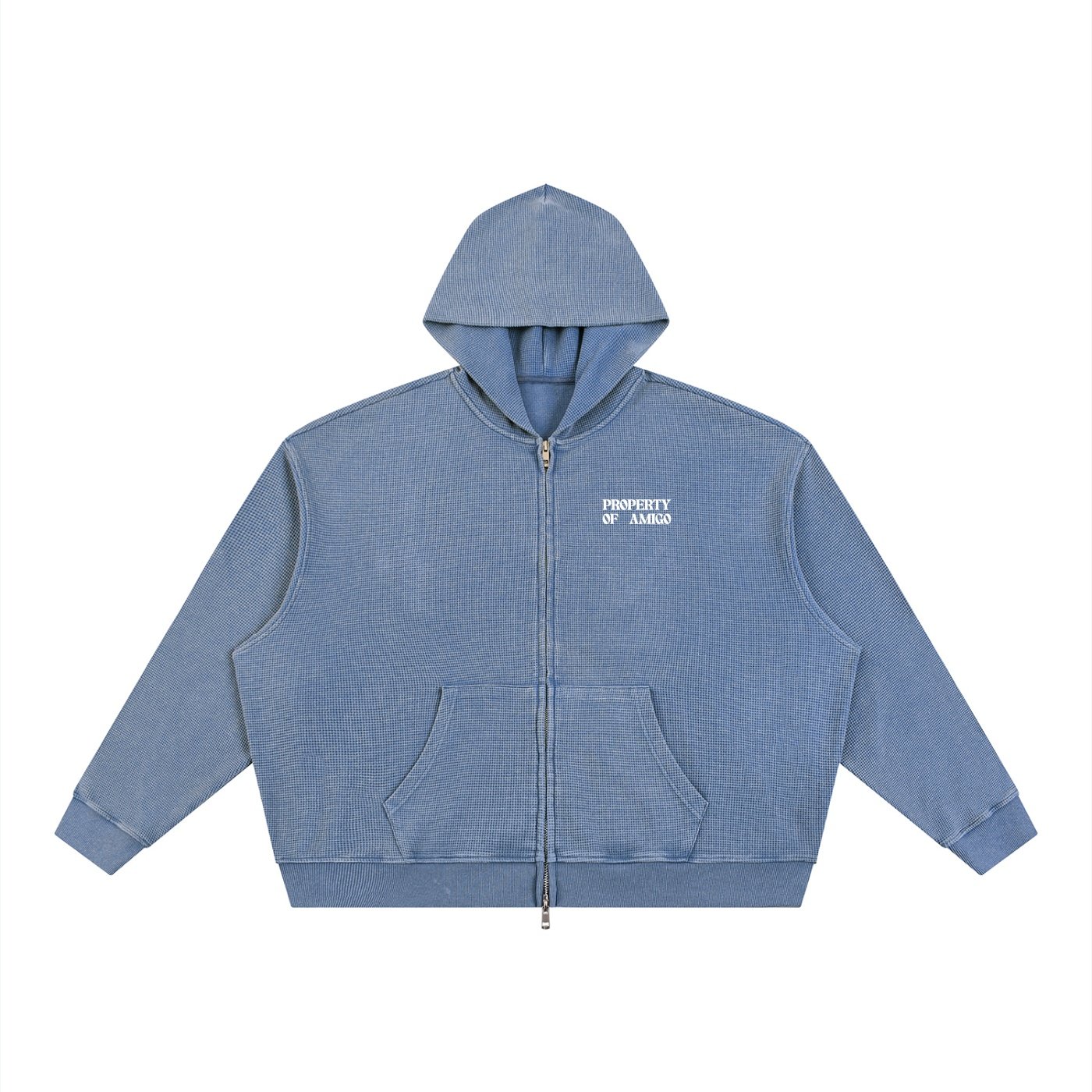 Waffle Texture Zipper Hoodie - Image 3
